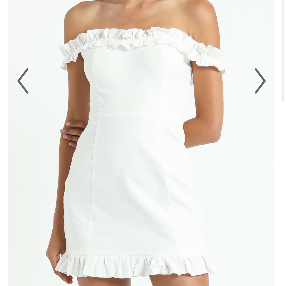 Showpo White Ruffle Off the Shoulder Linen Dress